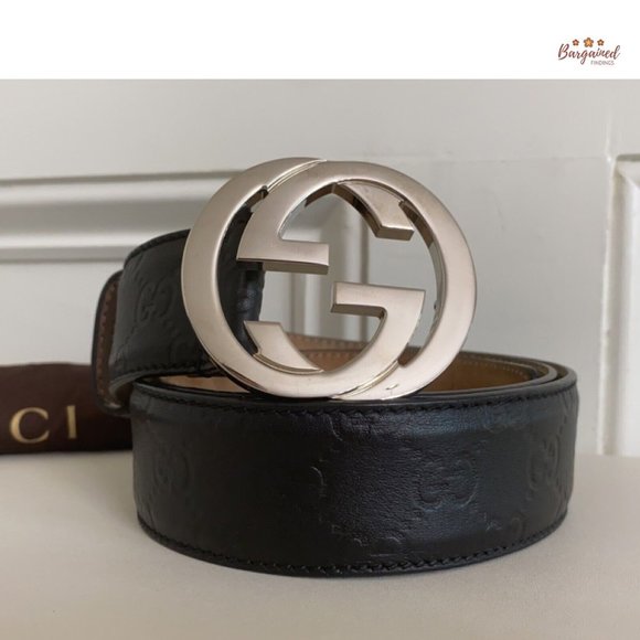 Authentic Gucci Black Guccissima Leather Silver Interlocking G Buckle Belt 95/38 - Picture 12 of 13